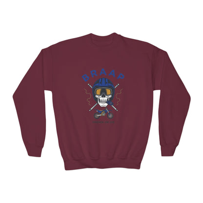Youth Motorcycle 'BRAAP' Crewneck Sweatshirt – Skull Rider Graphic