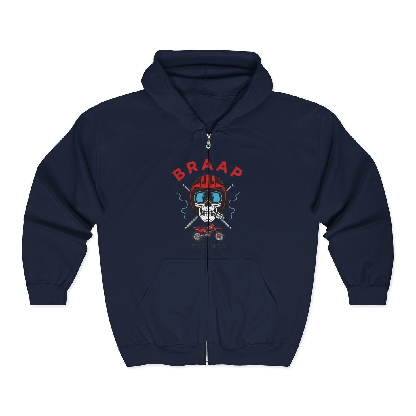 Braap Skull Motorcycle Zip Hoodie – Biker Racing Skull Design