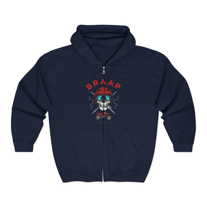 Braap Skull Motorcycle Zip Hoodie – Biker Racing Skull Design