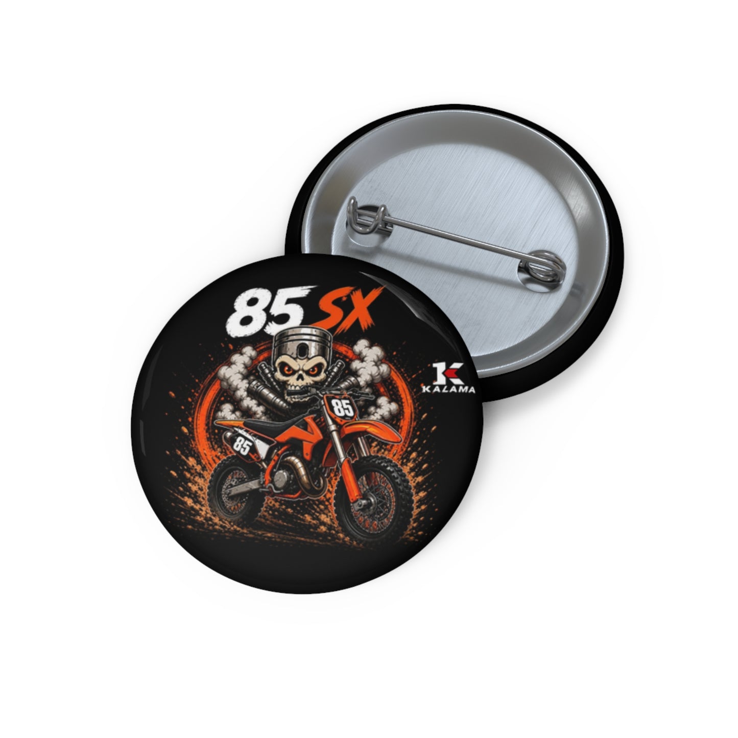 85 SX Motocross Skull Pin Button — Custom Dirt Bike Badge
