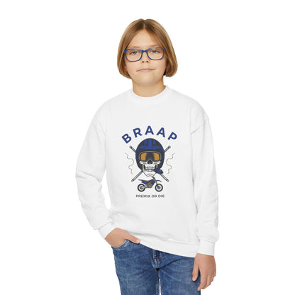 Youth Motorcycle 'BRAAP' Crewneck Sweatshirt – Skull Rider Graphic