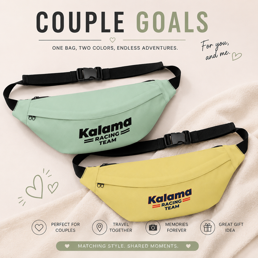 Kalama Racing Team Large Fanny Pack — Retro Athletic Waist Bag Celadon Color with Light Gold Set